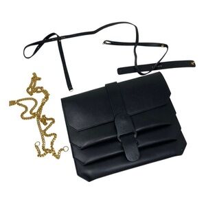 Senreve Black Leather Pebbled Convertible Belt Clutch Crossbody Bag
